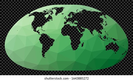 Mapa del mundo de polos bajos. Proyección loximutal. Mapa poligonal del mundo sobre trasfondo transparente. Plano geométrico de forma de galería de símbolos. Ilustración vectorial con estilo.
