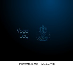Low Poly yoga Mudra. Yoga is a traditional Symbol in Buddhism or Hinduism Concept on Glowing Dark Blue Background. Ritualistic Indian Greeting. Modern Futuristic Vector Illustration from Lines