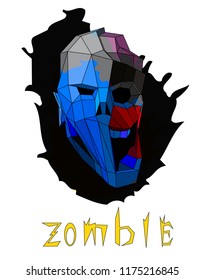 low poly zombie on a white background, vector colour postcard to halloween 