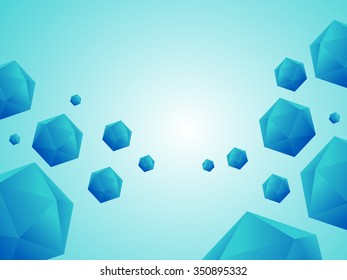 Low polygon balls on blue sky background