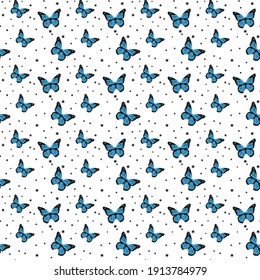Mariposa azul polígono baja aislada en fondo blanco, alas índigo insectos volando. icono de patrón geométrico. Estilo de cristal poligonal de fallos.
