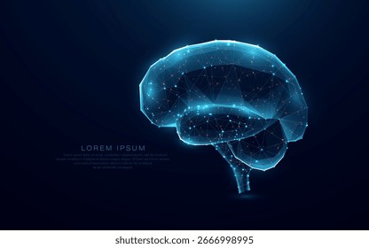 Low polygon brain neuron wireframe mesh on a blue background