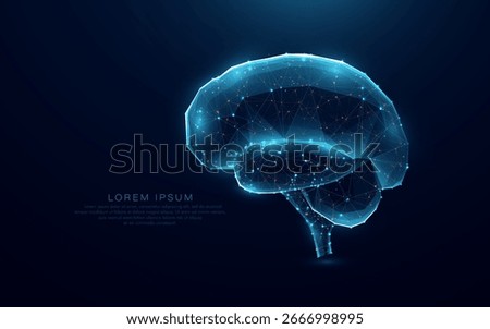 Low polygon brain neuron wireframe mesh on a blue background