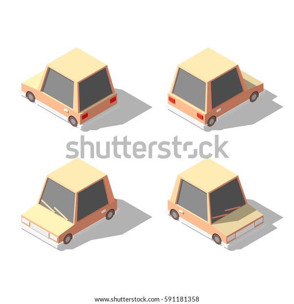 Low polygon cartoon car. Flat 3d\
vector isometric illustration. Different\
shadows.