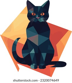 Low Polygon Cat, geometric style Kitten, animal flat illustration, vector art