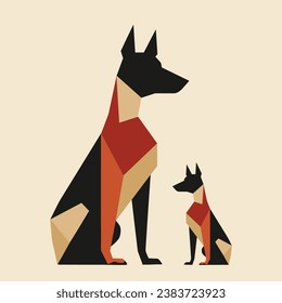 Low Polygon Colorful Dog with Puppy