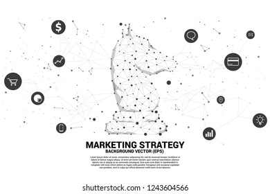 low polygon dot connected line of knight chess piece with marketing symbol. icon for planning and strategy thinking