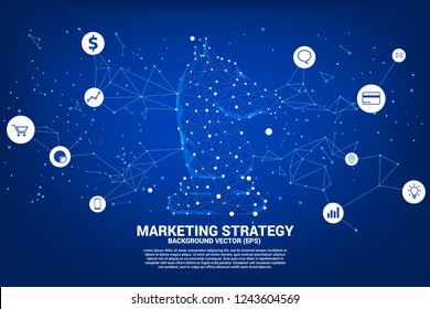 low polygon dot connected line of knight chess piece with marketing symbol. icon for planning and strategy thinking