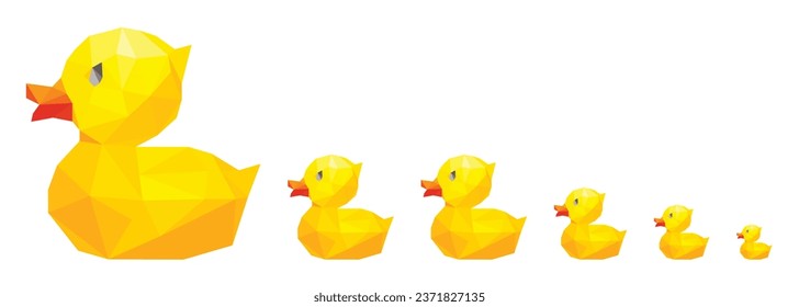 Low polygon with duck family on white background