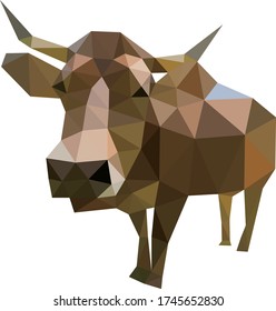 Low polygon geometry funny animal cow. Low poly style vector. Low poly design.