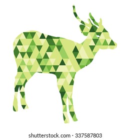 Low polygon green dear icon on white.