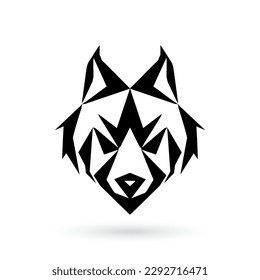Low polygon head of a dog in a minimalistic geometric style, black and white horizontal line illustration on white