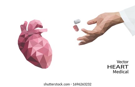 Low polygon heart images used in medicine and the background