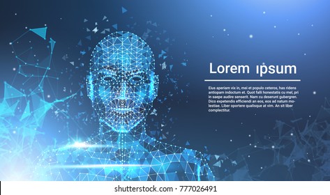 Low Polygon Human Face Wireframe Mash On Blue Template Background With Copy Space Vector Illustration