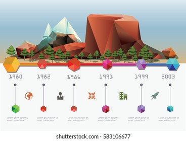 Paisaje polígono bajo. Escala de tiempo de infografía. Ilustración vectorial.