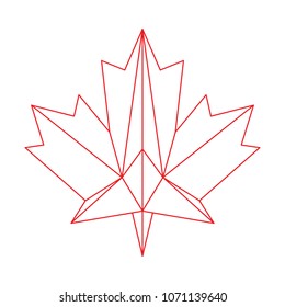 A low polygon maple leaf created with thin red outlines in vector format.