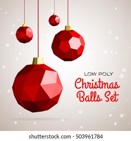 Low Polygon Merry Christmas Decoration Balls Vector Illustration. Happy New Year Greeting Card, Instagram Post Concept Illustration.