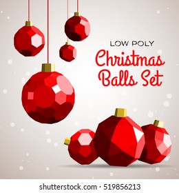 Low Polygon Merry Christmas Decoration Balls Vector Illustration. Happy New Year Greeting Card, Instagram Post Concept Illustration.