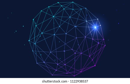 Low polygon mesh sphere, high tech vector background illustration