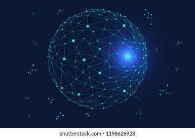 Low polygon mesh sphere, high tech vector background illustration