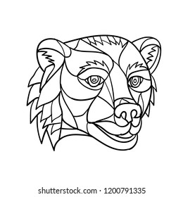 Low polygon mosaic style illustration of a grizzly bear or brown bear head on isolated background in black and white.