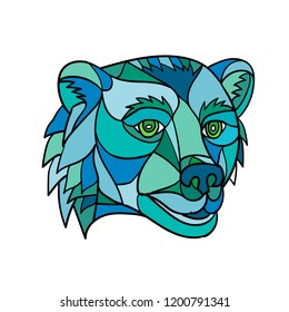 Low polygon mosaic style illustration of a grizzly bear or brown bear head on isolated background.