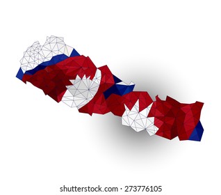 Low Polygon Nepal Map on a waving flag