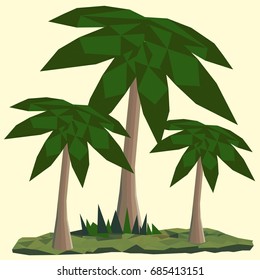 Low polygon palm trees and grasses