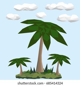 Low polygon palm trees and grasses