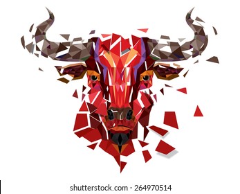Low polygon Red bull head with geometric pattern- Vector illustration