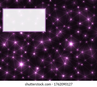 Low polygon romantic geometric dark background pattern with neon triangles, lines and stars. Suitable as notebook or leaflet cover.