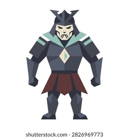 Low polygon samurai warrior character wearing full armor with helmet. Digital art style suitable for game development, ui design, and character design projects.