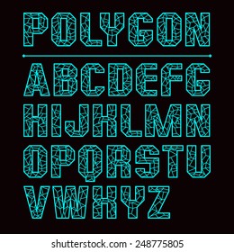 Low polygon sanserif font. Color print on a black background