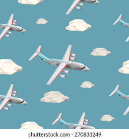 Low polygon seamless background clouds sky  and plane
