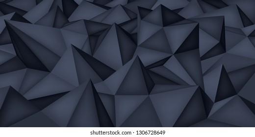 Low polygon shapes, dark background, black crystals, triangles mosaic, creative origami wallpaper, templates vector design