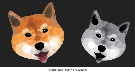 Low Polygon Shiba Inu Hund, Gesichtsporträt, Vektorgrafik