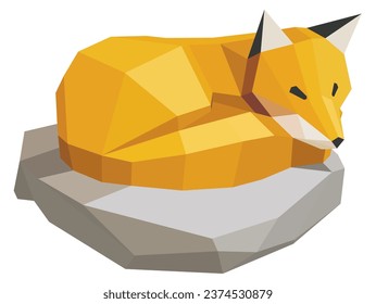 Low polygon with sleep fox on white background