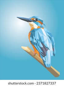 Low polygon with small blue bird on blue background