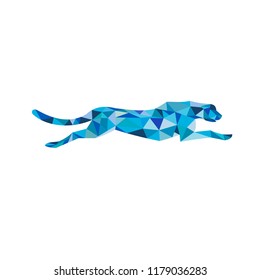 Low polygon style illustration of a cheetah or big cat running viewed from side on isolated background.