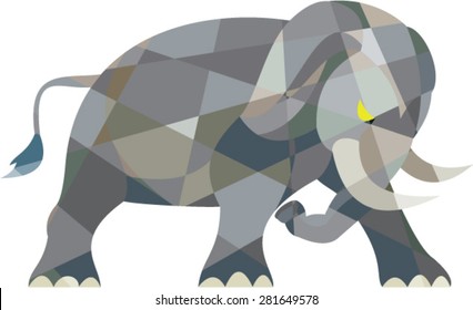 Low polygon style illustration of an elephant attacking viewed from the side set on isolated white background. 