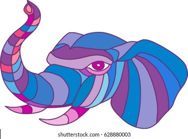 Low polygon style illustration of an elephant head with trunk raised up viewed from side set on isolated white background. 