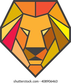Low polygon style illustration of a lion big cat head viewed from front set on isolated white background.
