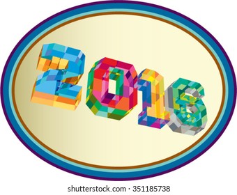 Low polygon style illustration of the number number new year 2016 set inside oval shape viewed in low angle. 