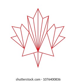 A low polygon style maple leaf constructed out of triangles in vector format.