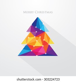 Low polygon style vibrant multicolored christmas tree vector illustration. Abstract triangular polygonal design