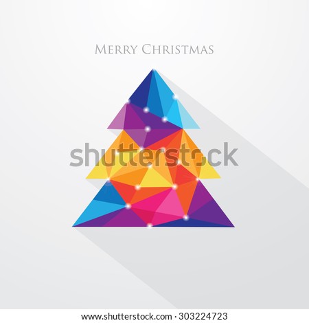Low polygon style vibrant multicolored christmas tree vector illustration. Abstract triangular polygonal design