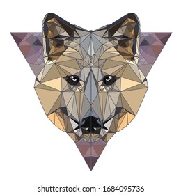 Low polygon stylized vector picture of a polar wolf portrait.