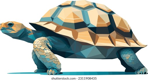 Low Polygon Turtle, tortoise at beach, geometric pattern