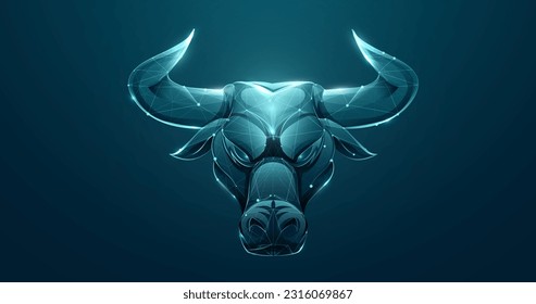 Low polygon and wireframe. Bulls head. Bullish trend in stocks.  Stock market. Vector illustration