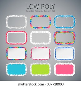 Low polygonal abstract geometric rounded rectangle banners collection. Used pattern brushes included in Brushes panel. Clipping paths included. 